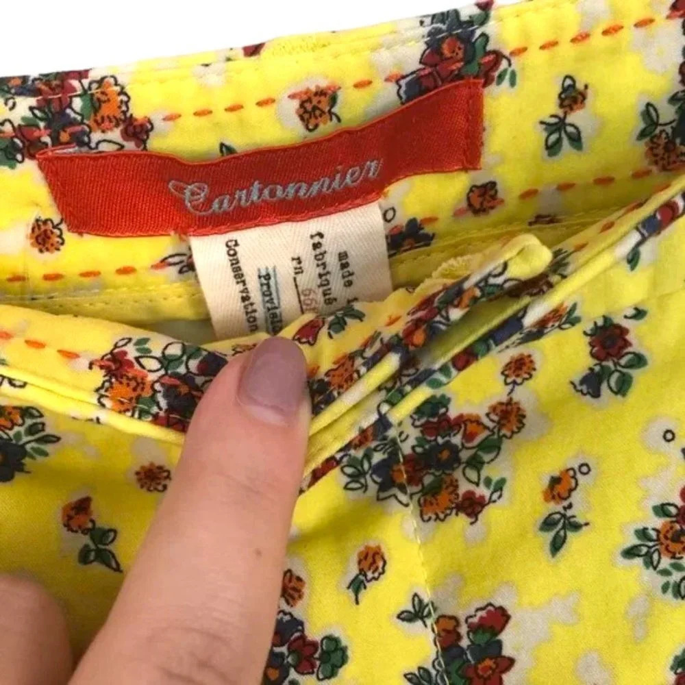 Anthropologie Cartonnier Retro Crops Capris Pants Floral Print Yellow Size 10 - Picture 7 of 7